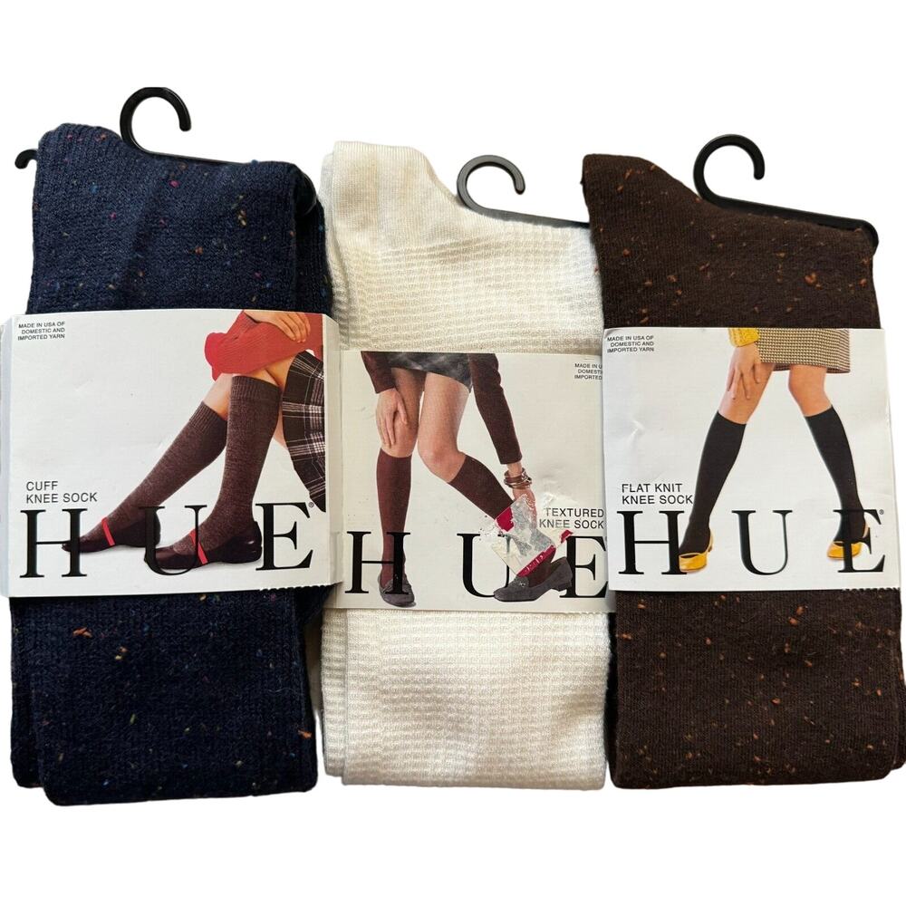 3 PAIR LADIES HUE KNEE SOCKS ASSORTED ONE SIZE NWT B1